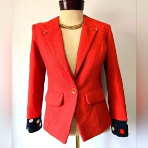 MGC COLLECTION Orange Fitted Blazer With Polka Dot Cuffs. Size Small